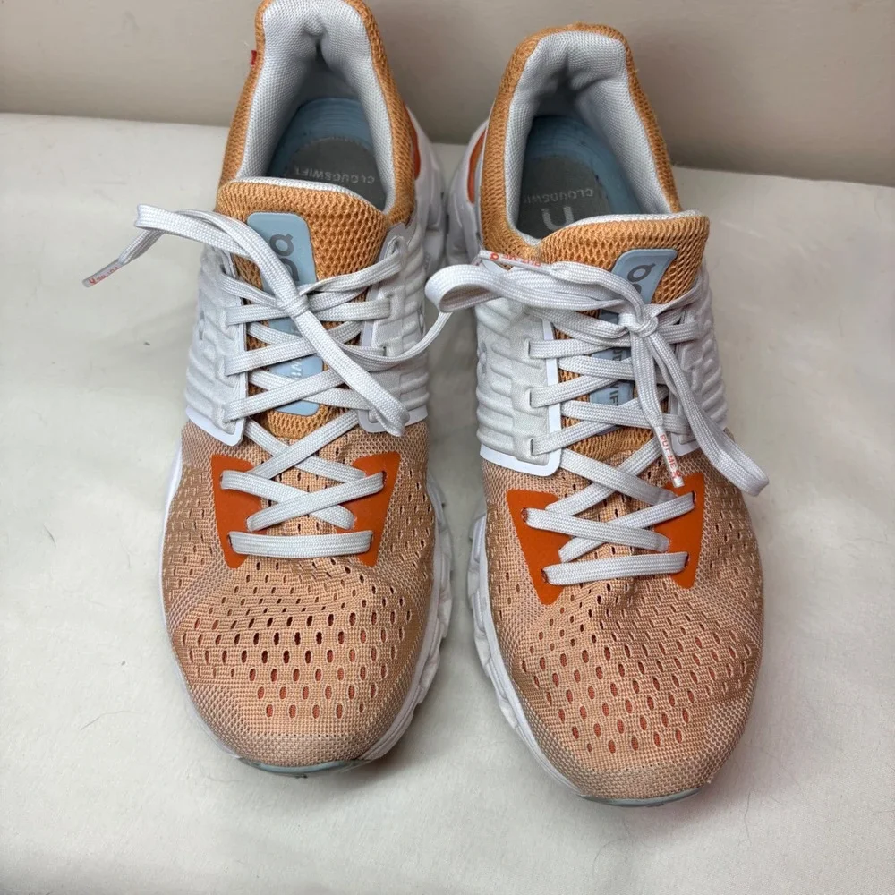 On Cloudswift Womens 7.5 Running Shoes Orange White‎ Mesh Low Top 41.99003